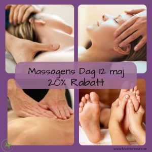 Bilder på massagetekniker och texten Massagens dag